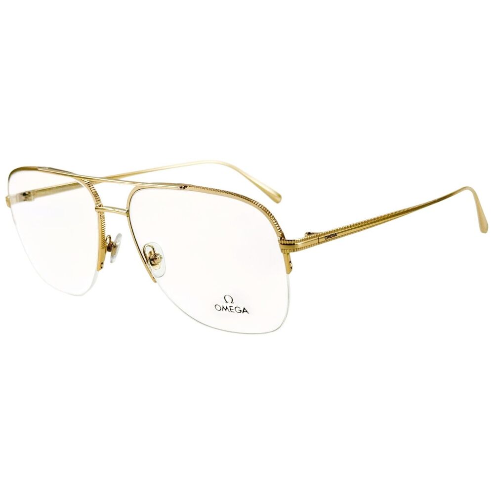 Omega OM5031 Mens Semi Rimless Aviator Eyeglass Frame 032 Pale Gold 59-15 Italy